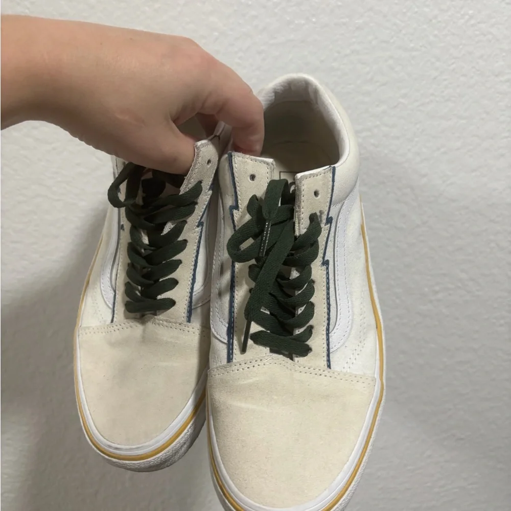Vans Off-White Sneaker with Yellow Lightning Accent and Dark Green Laces - Picture 6 of 8